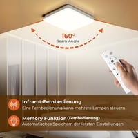 BLNAN LED Mennyezeti Lámpa 36W - Távirányítós, Szabályozható Fényerejű, IP54 Vízálló, 3000K-6500K, 3600lm, Modern Fehér, 35cm 3