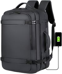 BAGZY Férfi Laptop Hátizsák 17" - Vízálló, Bővíthető 30-40L Utazótáska USB Töltőporttal, Kézipoggyász Méret 45x36x20cm, Fekete 1