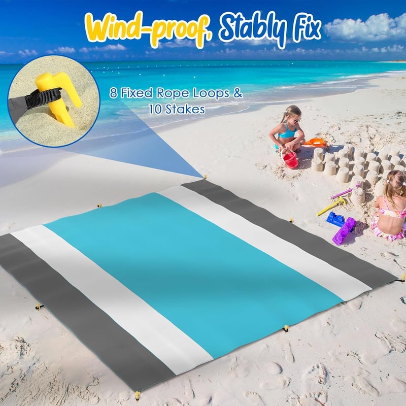 MoKo XXL Strandpléd 300x300cm - Homokálló, Gyorsan Száradó Piknik Takaró Kempingezéshez, Utazáshoz - Menta, Fehér, Szürke
