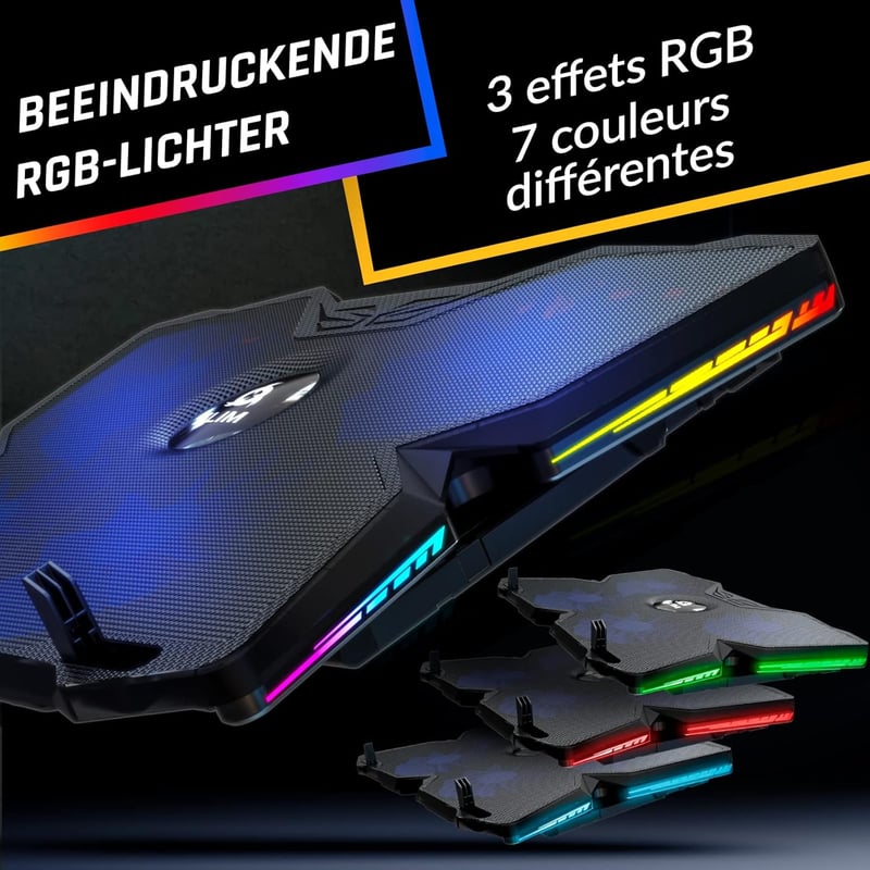 KLIM Wind Laptop Hűtő - RGB Világítás - 4 Ventilátor - USB Tápellátás - Stabil és Csendes - PC, Mac, PS4 Kompatibilis - 11-17 Colos Laptopok
