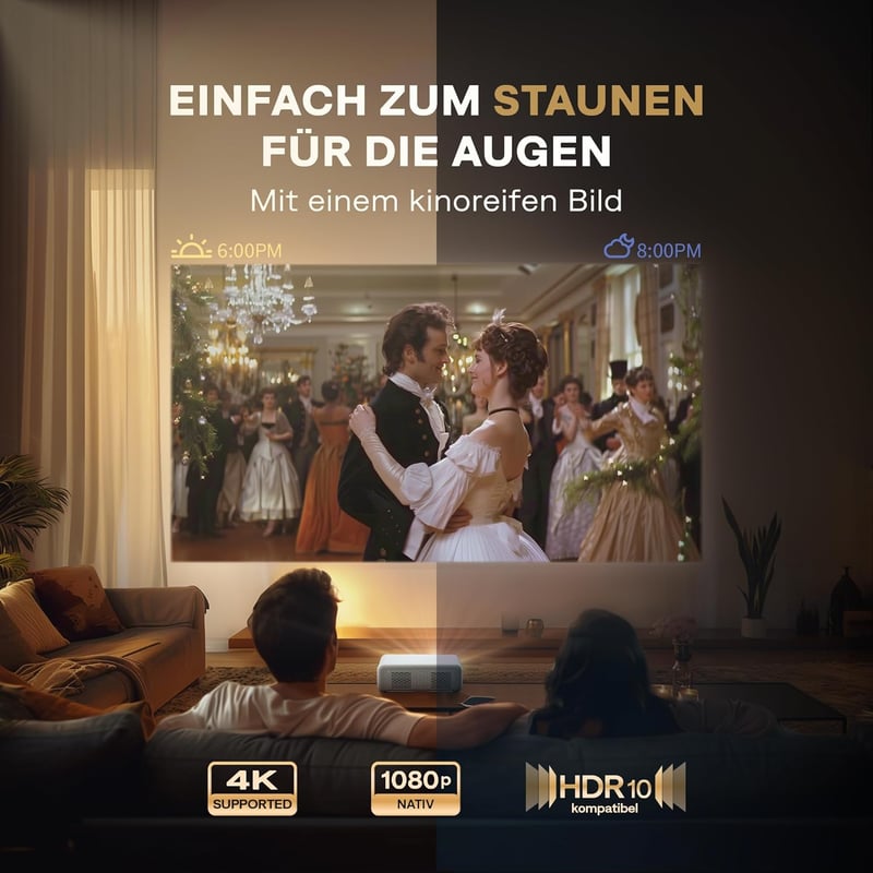 Aurzen Eazze D1 Okos Projektor - 4K Támogatás, Full HD 1080P, Netflix, Dolby Audio, Autofókusz, WiFi, Bluetooth, Otthoni Mozi Élmény - White
