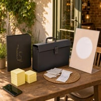 Pachet Office Horeca: 1x suport meniu A4 + 1x biblioraft 19 compartimente + 1x stativ A3 + 12x post-it 1