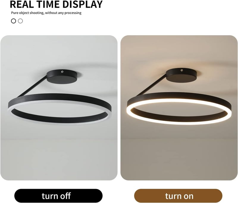 minifair Modern LED Mennyezeti Lámpa - Fekete Kör Alakú Dizájn, 21W, 3000K Meleg Fehér, Érintőképernyős, Konyha, Hálószoba, Nappali Világítá
