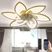 Revneey LED Mennyezeti Ventilátor 6 Fejjel - 66W Szabályozható Fényerő (3000-6000K), Csendes, Irányváltható, Arany, 78x15cm - Nappali, Háló, 1