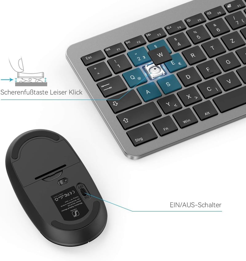 seenda SK38-3 Vezeték Nélküli Billentyűzet-Egér Szett, Ultravékony Tölthető, Ergonomikus, Szilikon Porvédővel, PC/Laptop/Smart TV Kompatibil