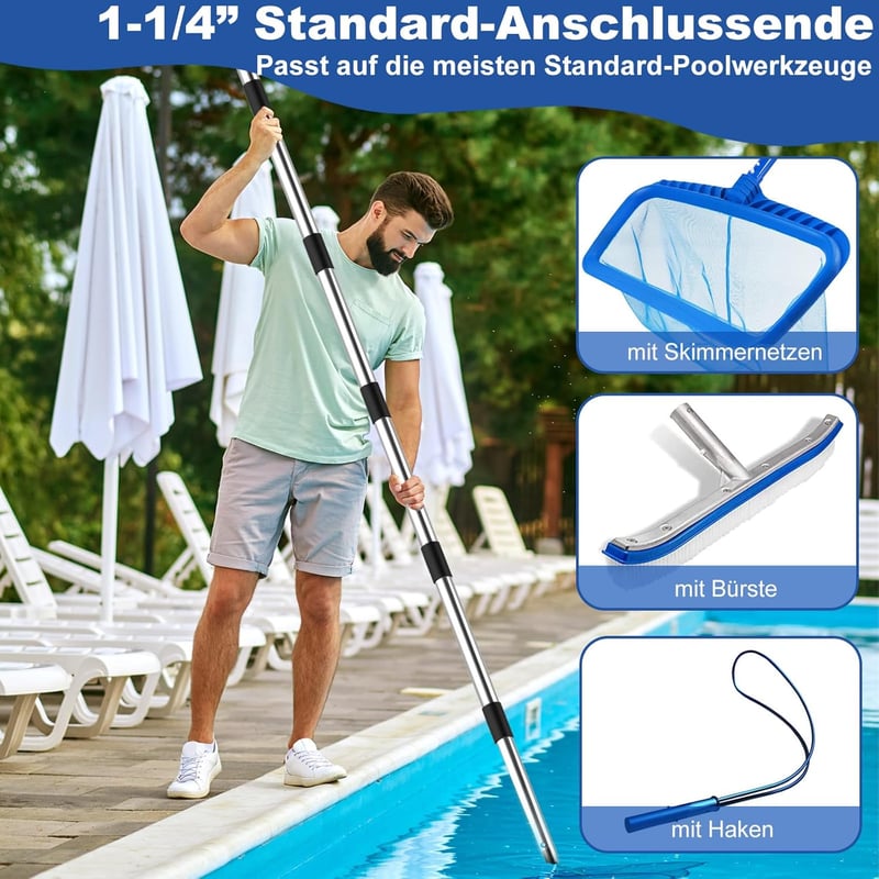 4BAOHUI Teleszkópos Medence Rúd 75-365 cm Rozsdamentes Acél Nyújtható
