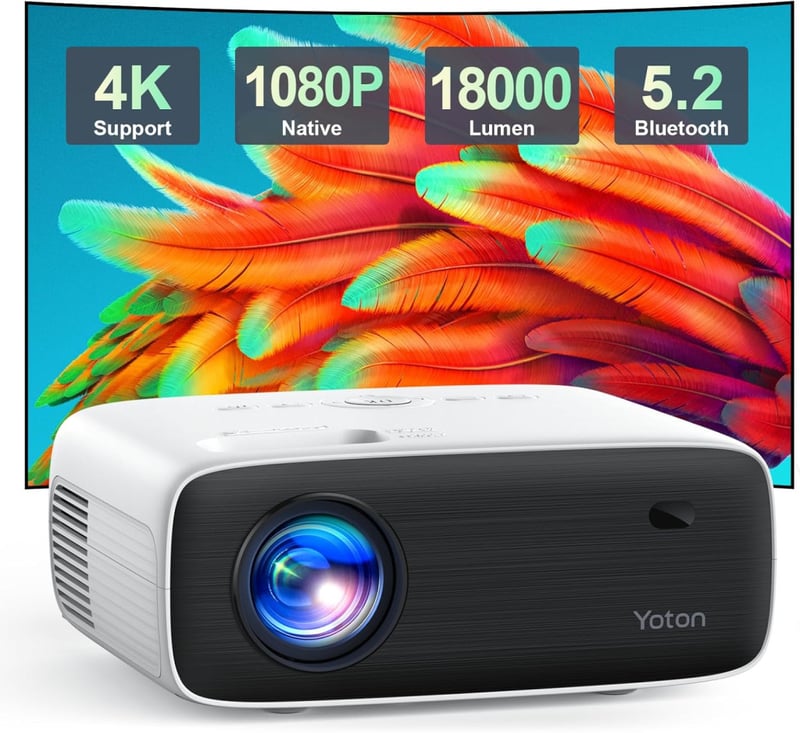 YOTON Y6 4K Projektor - Natív 1080P Full HD, 18000 Lumen, Bluetooth, Hordozható Házimozi Vetítő, iOS/Android/PC/PS5/HDMI/USB Kompatibilis
