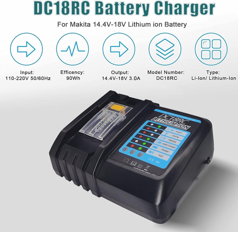 BATTOOL 18V 5500mAh Li-Ion Akkumulátor és Töltő Szett Makita BL1830B BL1840 BL1850 BL1860 LXT-400 Szerszámokhoz, DC18RC 3A