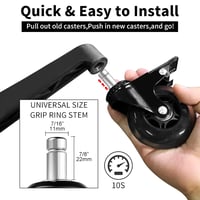 YAOBLUESEA Irodai Szék Görgők 5db - 11x22mm Univerzális Csendes Padlóvédő Kerekek 75mm - Parketta, Laminált Padló Kompatibilis Forgószék Alk 2