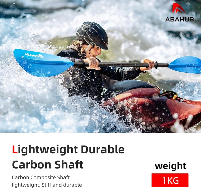 Abahub Karbon Kajak Evező 220-240 cm Állítható, 3 Részes, Üvegszálas Lapáttal, Evezőpánttal - Könnyű, Úszóképes, Szélálló Dizájn Kajakozásho