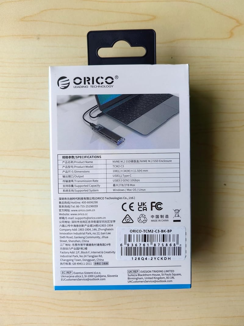ORICO M.2 NVMe SSD külső ház, 10Gbps USB-C, átlátszó, 2230/2242/2260/2280 méretekhez