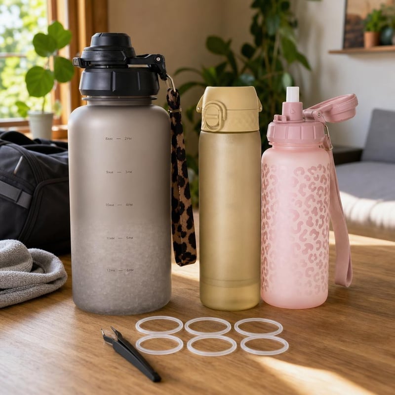 Školský set fliaš: 1000ml fľaša so slamkou + 2x 500ml športová fľaša + 6x tesniaci krúžok