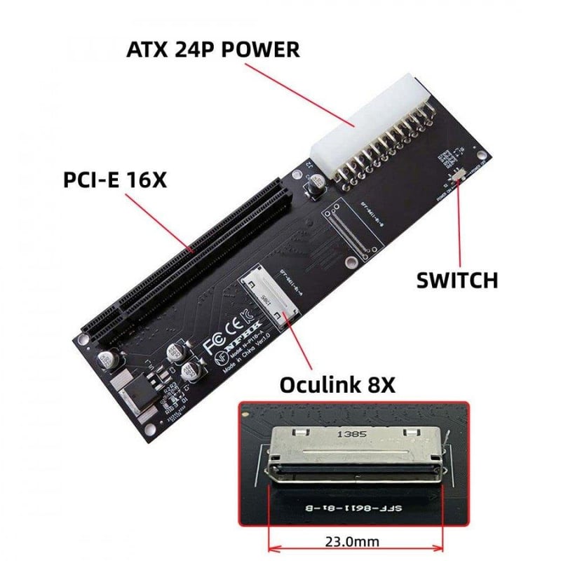 Oculink SFF-8612 PCIe X16 Adapter ATX Tápcsatlakozóval