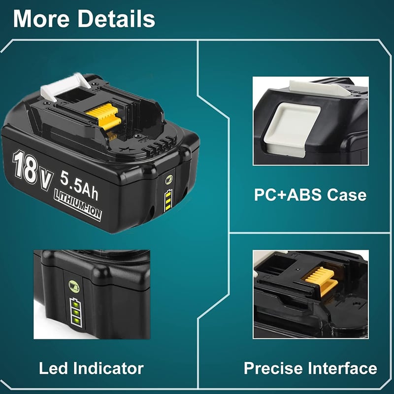 Makita 18V 5.5Ah akkumulátor 2db, LED-es, BL1860B kompatibilis