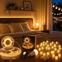 Čarobna rasvjeta za spavaću sobu: 5m LED traka + 40 LED lampica + pametna žarulja 1