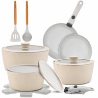 Set de vase din ceramică NutriChef, 13 piese, crem, cu mâner detașabil, inducție, antiaderent, stivuibil, rezistent la cuptor, pentru toate tipurile de plită — set de 13 piese 2