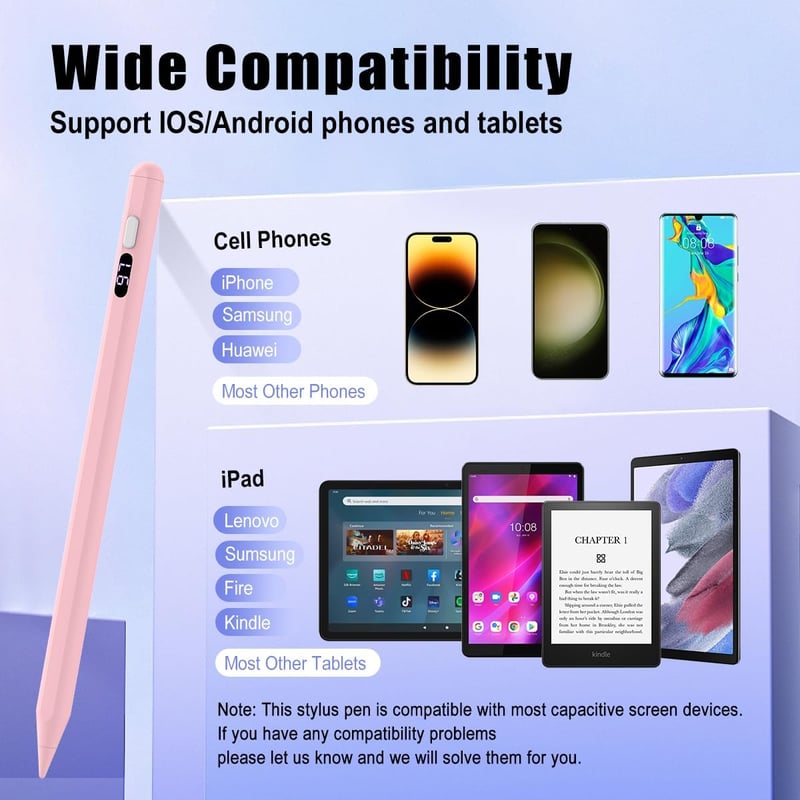 TiMOVO Gyorstöltős Érintőképernyős Stylus Toll - iPad, iPhone, Android, Samsung, Xiaomi Tabletekhez - Töltésjelzővel, Rózsaszín