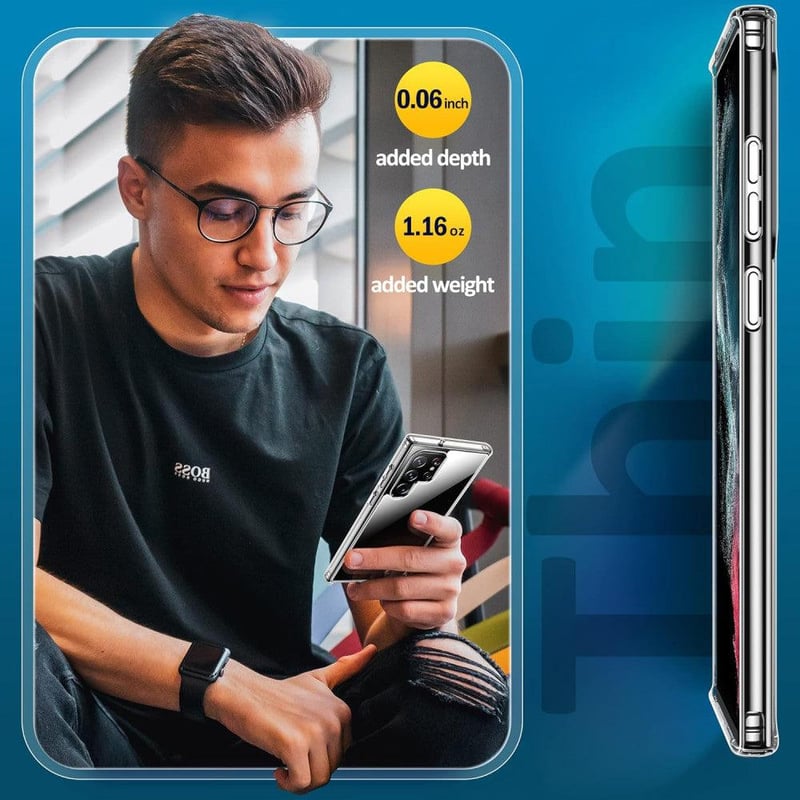 Samsung Galaxy S22 Ultra 5G átlátszó védőtok, sárgulásálló, vékony PC hátlappal