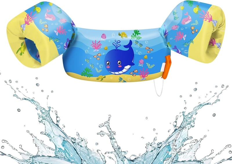 HeySplash kék bálna úszómellény gyerekeknek, állítható karúszókkal, 9-22 kg-ig