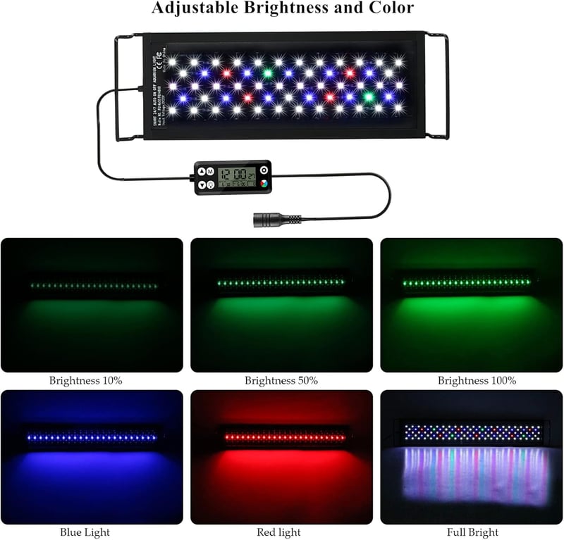 HORXFLIG 14W LED Akvárium Világítás - 30 cm Kihúzható Tartóval, Időzítővel és Állítható Fényerővel, 30-45 cm-es Édesvízi Akváriumokhoz