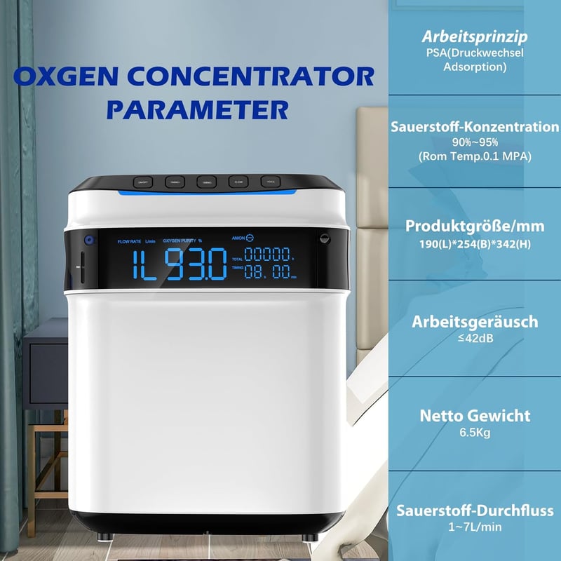 Creliver Otthoni Oxigénkoncentrátor - 93% Tisztaság, 1-7L/perc, 24 Órás Használat, Hangutasítással