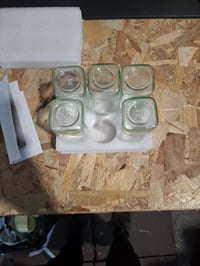 Sada hranatých sklenených koreničiek ComSaf, 120 ml, s bambusovým viečkom, etiketami a lievikom, 5-dielna súprava (neúplná súprava) 4