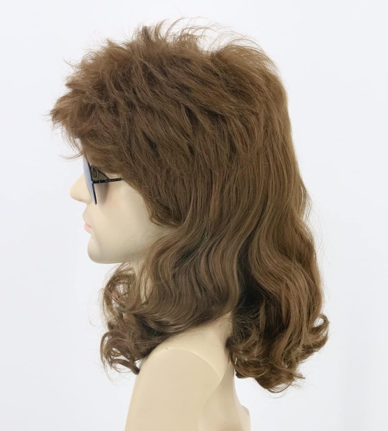 Topcosplay 70-es/80-as Évek Mullet Paróka - Barna Göndör Haj Farsangra, Halloweenre, Hőálló Szintetikus Szálak, 58-62 cm