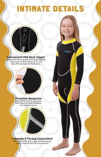 Costum de scafandru pentru copii Yikayin, neopren de 2,5 mm - Costum de înot impermeabil cu mânecă lungă și fermoar la spate, protecție UV50+ pentru înot, scufundări, surfing 2