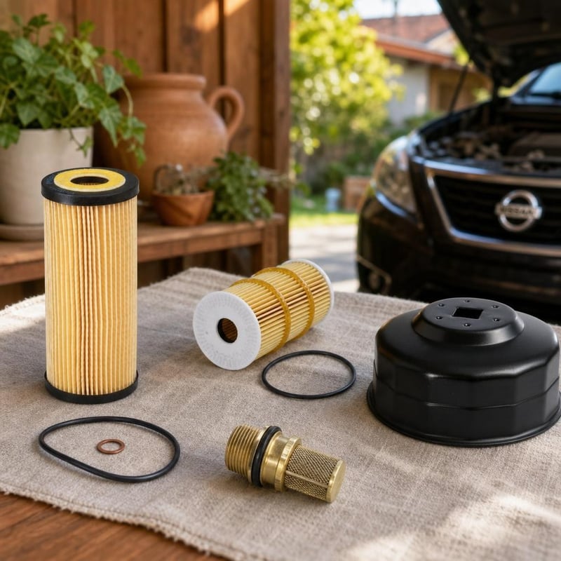 Sada na výmenu oleja Nissan: 2x filter + tesnenia + kľúč + vypúšťacia zátka