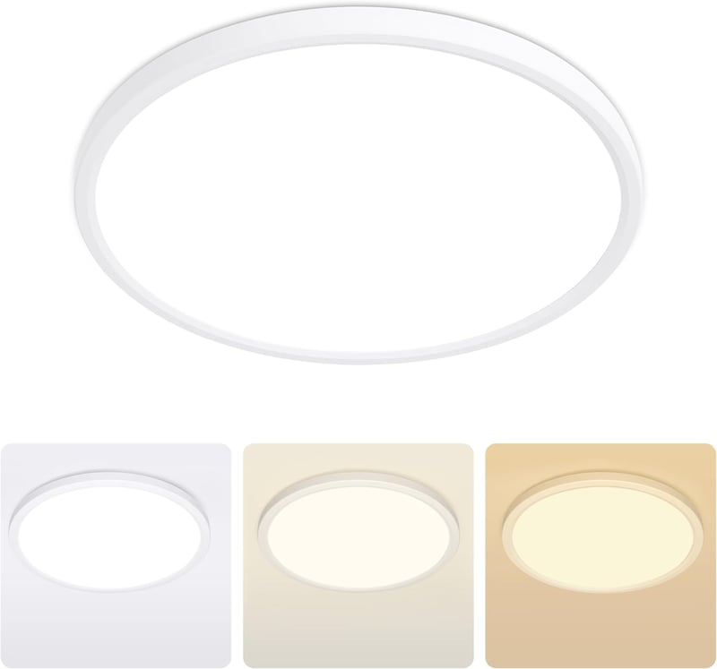 MOONSEA 24W LED Mennyezeti Lámpa - 3 Színhőmérséklet (3000K/4000K/6500K), Ultravékony Kerek Lámpatest Fürdőszobába, Hálóba, Konyhába, 30cm, 