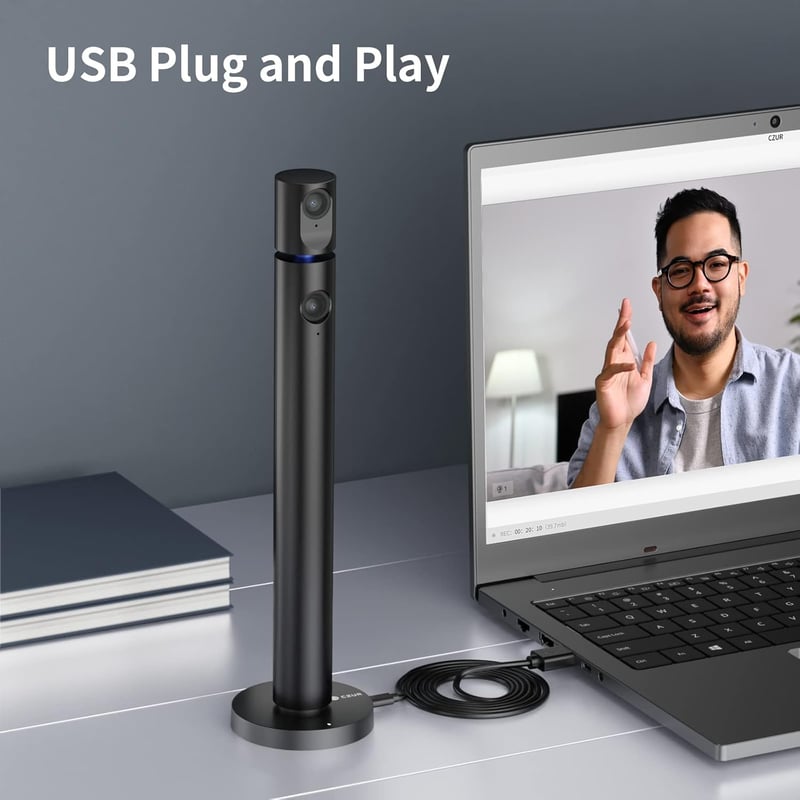 CZUR Halo Full HD 1080P Webkamera - 180° Forgatható Dupla Kamerás Streamcam Mikrofonnal, 90° Látószög, USB-C Csatlakozás, Zoom/Skype/Teams K