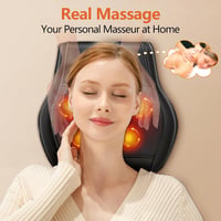 Brelley Nyak- és Hátmasszírozó Párna Melegítő Funkcióval - 3D Shiatsu Masszázs, 3 Intenzitás, Távirányító, Izomfájdalom Enyhítésre - Black 3