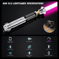 Smooth Swing Luke V3.0 Fénykard - RGB 16 Színű Mozgásérzékelős Fénykard, 16 Hangeffekttel, Fém Markolattal, USB-C Töltéssel, Felnőtteknek 5