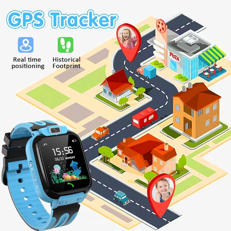 Clleylise GPS Gyerek Okosóra - Kék, Vízálló, Telefonos, Kamerás, 4-16 éveseknek