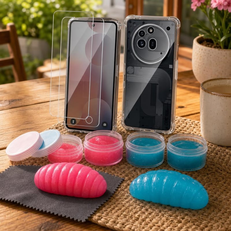 Set za zaštitu i čišćenje mobitela: Nothing Phone maska + 2x staklo + 8x gel za čišćenje