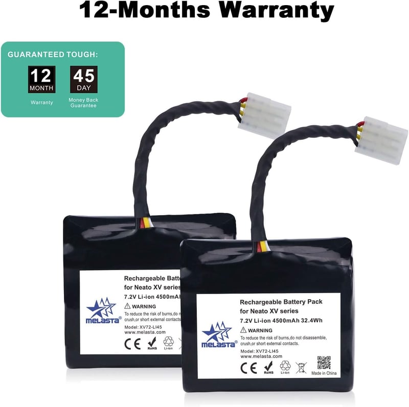 melasta 7.2V 4500mAh Lítium-ion akkumulátor csomag (2db) Neato XV sorozatú robotporszívókhoz - XV-11, XV-12, XV-14, XV-15, XV-21, XV-25 mode