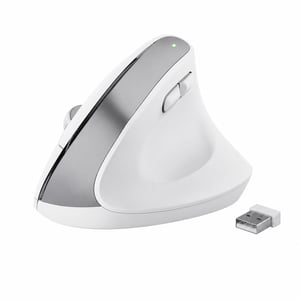 Mouse vertical ergonomic wireless Trust Bayo+ Bluetooth + RF 2.4GHz - Alb — fără cablu de încărcare (stare: vezi poza 2)