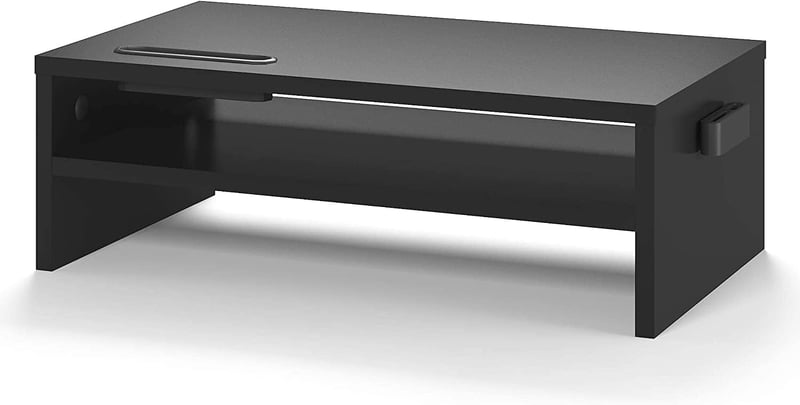 BONTEC Fa Monitorállvány 2 Szintes Kábelrendezővel, Fekete - PC, iMac Kompatibilis