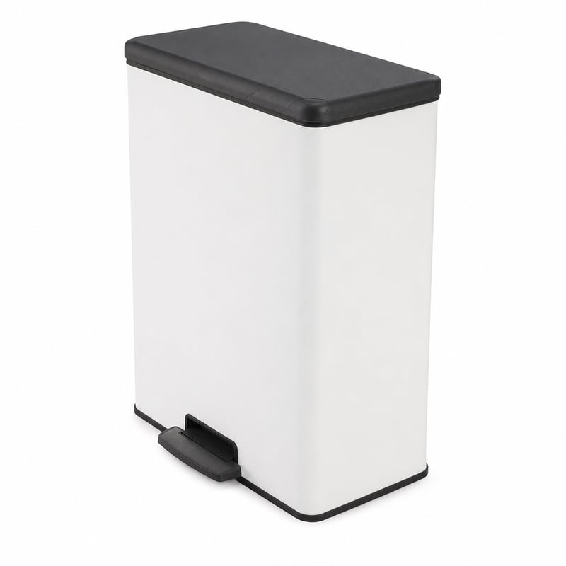 Coș de gunoi dreptunghiular Curver Deco 65 L alb, cu pedală, pentru bucătărie, 486x284x615 mm – utilizat, capac (stare: vezi a 2-a poză)