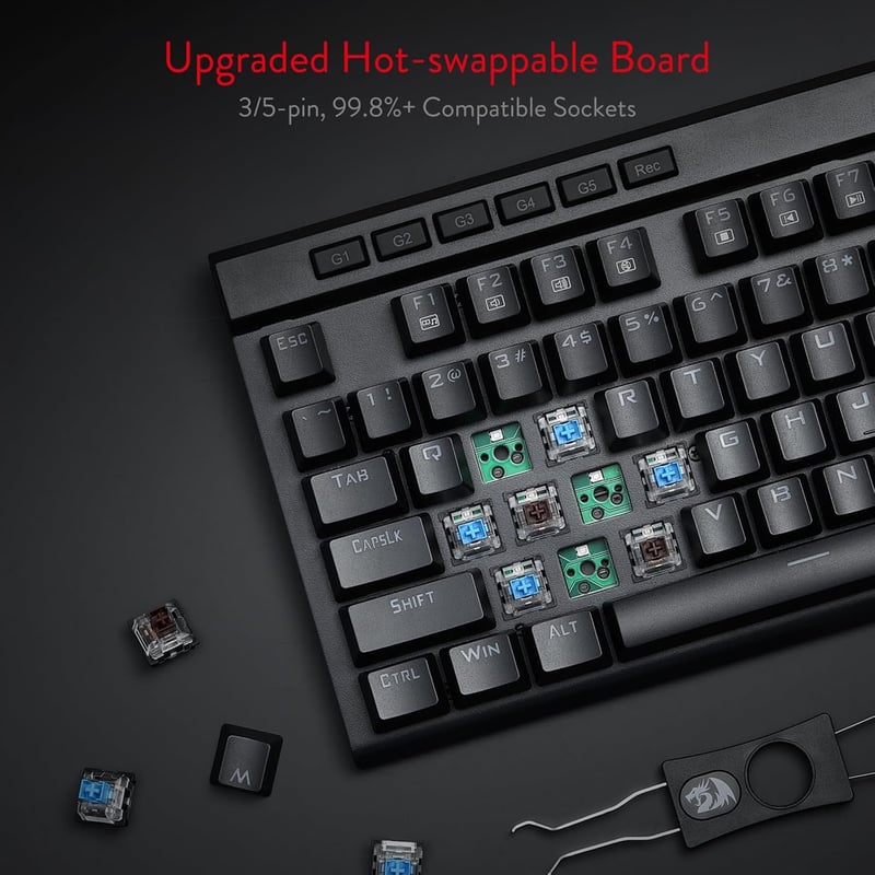 Redragon K580 VATA RGB LED Mechanikus Gamer Billentyűzet Kék Kapcsolókkal, Háttérvilágítással, Makró Gombokkal és Médiakonzollal, PC/Mac Kom