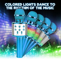 ShinePick Kék Bluetooth Karaoke Mikrofon LED Fénnyel, Hangszóróval - Android/iOS Kompatibilis 4