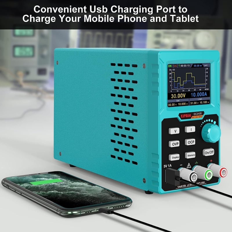 Kiprim DC310S Programozható Labortápegység 0-30V/10A - 4 Digites LED Kijelző, Túlterhelés Védelem, USB Port, 4 Memória Gomb, 300W Teljesítmé