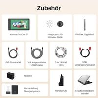 HUION Kamvas 16 Gen 3 Grafikus Rajztábla 15,8" 2.5K QHD Kijelzővel, Tükröződésmentes Üveggel, 99% sRGB, PenTech 4.0, 16384 Nyomásérzékenység 9