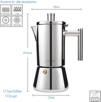 Diego Olasz Kotyogós Kávéfőző Tűzhelyre, Rozsdamentes Acél, 10-12 Csészés, 520 ml, Indukciós Főzőlappal Kompatibilis, Ezüst 2