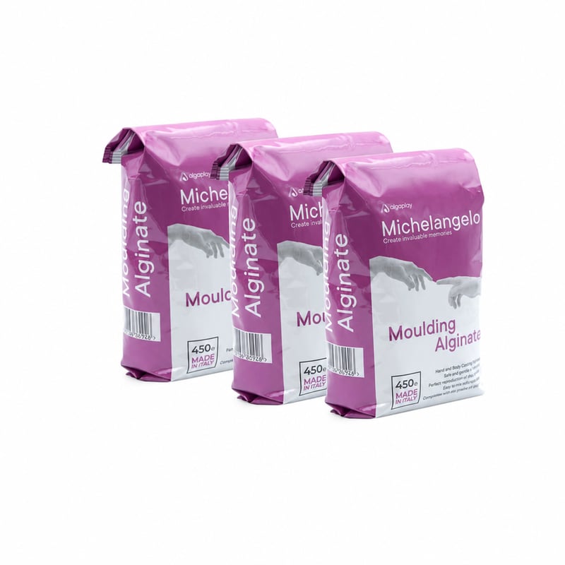 Algaplay Michelangelo prah za lijevanje od alginata – 4 x 450 g (1800 g) – bijeli materijal za uzimanje otisaka za izradu otiska ruke — set od 3 komada