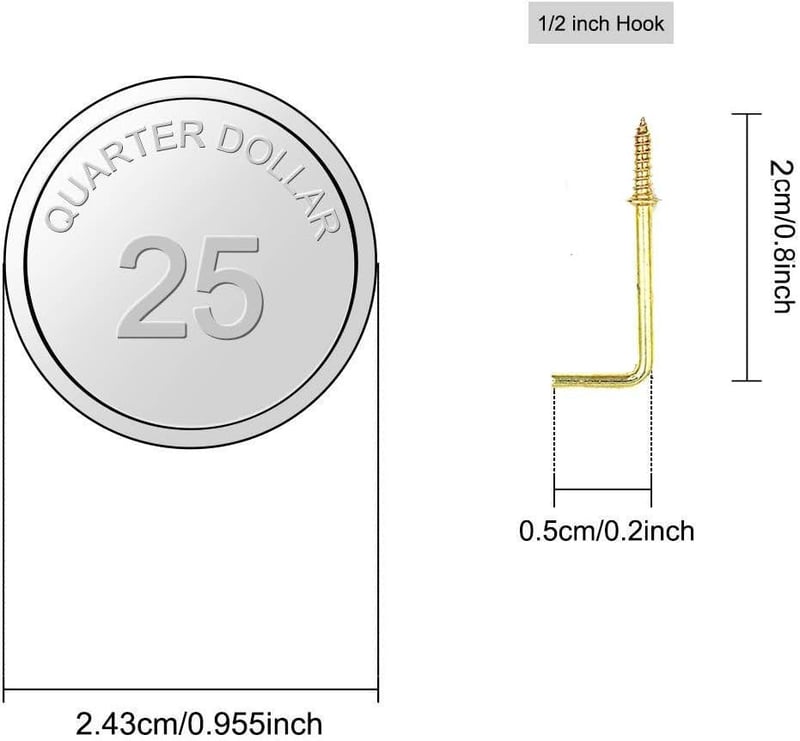 Rézbevonatú L-alakú derékszögű horog, 50 db, 30 mm-es rögzítéshez
