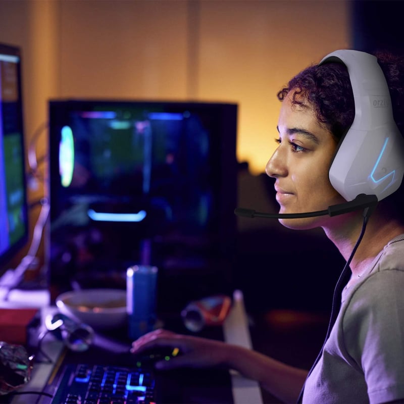 Orzly RX-H20 Gamer Fejhallgató PC, PS5, Xbox, Nintendo Switch Kompatibilitással - Vezetékes Gaming Headset Zajszűrő Mikrofonnal, Siberia Feh