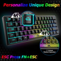LexonElec 60% Mini Gamer Billentyűzet és Egér Szett - Fekete, RGB Háttérvilágítás, Mechanikus Érzetű, Ergonomikus, 12000 DPI Méhsejt Egér, U 5