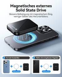 Yottamaster 512GB Mágneses Külső SSD - 2000MB/s USB 3.2 Gen 2x2 Hordozható Meghajtó iPhone 16/15, Okostelefon, Laptop és PS5 Kompatibilitáss 3