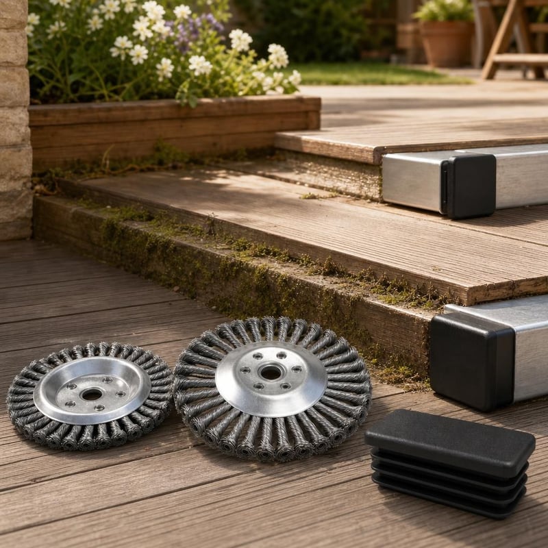Tavaszi teraszmentő csomag: gyomirtó kefe + acél gyomkefe + 60x40 mm csővégzáró dugó